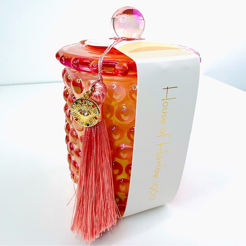 House of Harlow 1960 Pink Iridescent Sugared Citrus Tassel Glass 10oz Candle